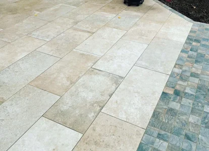 Porcelain patio installed in Farnham by Farnham Driveways & Patios